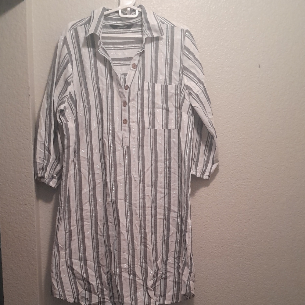 Mlle Gabrielle Blue Gray Striped Casual Dress